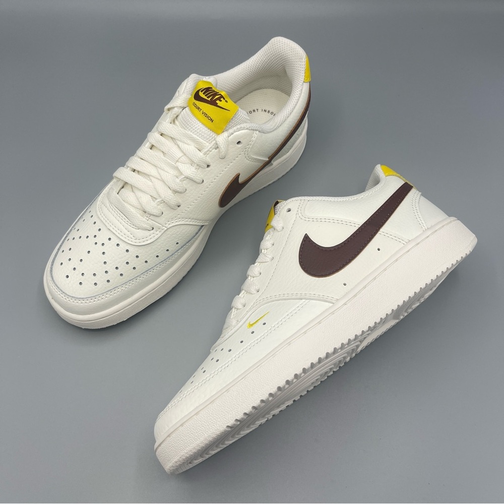 Chic and Comfortable: Nike Women's Court Vision Low - Sail/Yellow/Brown Size 8.5 - Picture 4 of 14